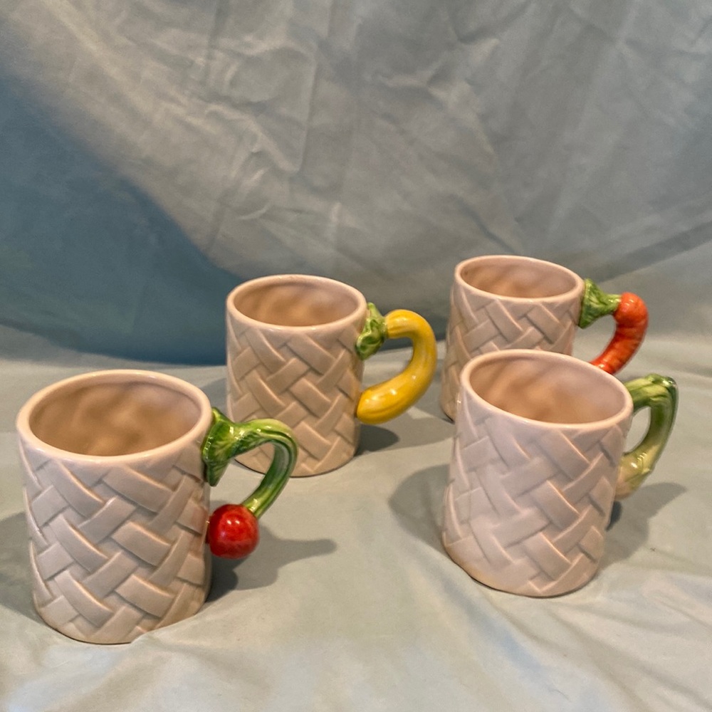 Set of 4 FITZ and Floyd Mugs Coffee Cups Kitchen Harvest 1980
